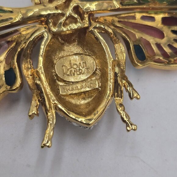 Joan Rivers Plique-a-Jour Stain Glass Cicada Bug Crystal Signed Pin Brooch - Picture 5 of 6